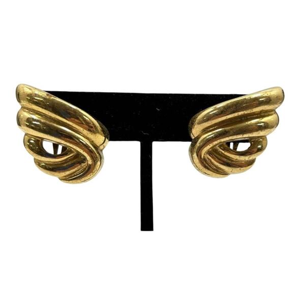 Vintage Givenchy Gold Clip Earrings Abstract Sculptural Signed - Picture 1 of 3
